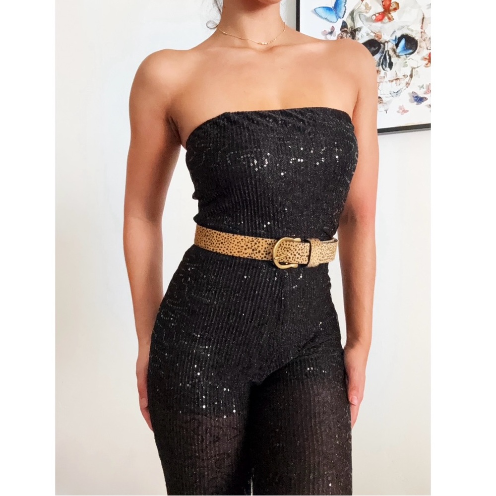 Black Strapless Sequin Jumpsuit โจ - Picture 5 of 6